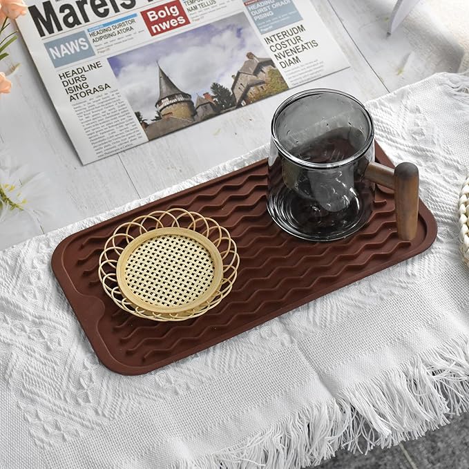 Silicone Dish Drying Mat, Non-Slip Easy Clean Sink Mat Large Heat-resistant Dish Drainer Mat for Kitchen Counter, Sink, Refrigerator or Drawer liner (12" x 6", COFFEE) - Image 5