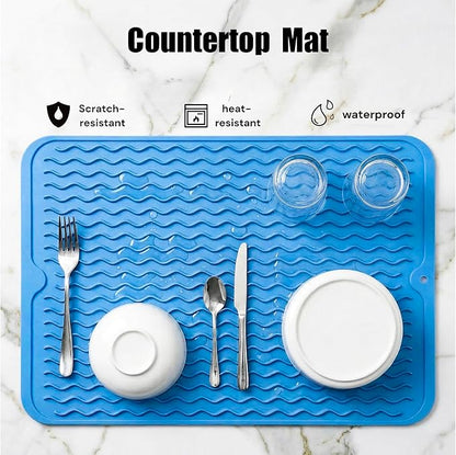 MicoYang Silicone Dish Drying Mat for Multiple Usage,Easy clean,Eco-friendly,Heat-resistant Silicone Mat for Kitchen Counter or Sink,Refrigerator or drawer liner Lichen BlueL L 16 inches x 12 inches - Image 3