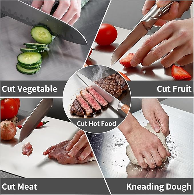 Large Stainless Steel Cutting Boards for Kitchen, Chopping Boards with Orange Non-slip Mat, Cutting Board with Counter Lip for Meat, Fruits, Vegetables, Bread,Dough(15.75" × 11.81")