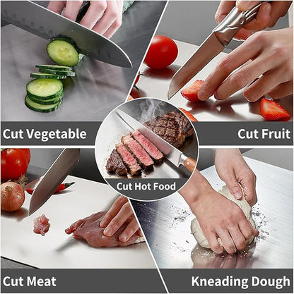 Large Stainless Steel Cutting Boards for Kitchen, Chopping Boards with Blue Non-slip Mat, Cutting Board with Counter Lip for Meat, Fruits, Vegetables, Bread,Dough(15.75" × 11.81")