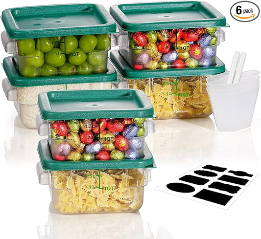 2QT NSF Food Storage Containers: 6 PCS [Food Grade][Hot&Cold Resistant] Commercial Clear Square Food Storage Containers with Scales Handles for Home Restaurant Kitchen Proof Dough(BPA FREE-GREEN N2) by SVKLHY