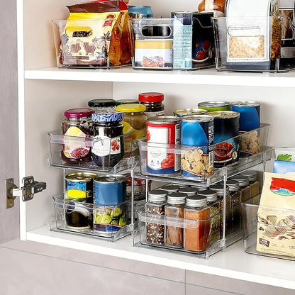 2 Tier Clear Organizer with Dividers for Cabinet, Shlef, Counter - MultiUse Slide-Out Storage Container - Kitchen, Pantry, Medicine Cupboard Bins, Bathroom, Vanity Makeup, Under Sink Organizing - Image 5