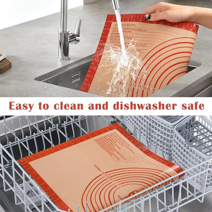 Non-slip Silicone Pastry Mat Extra Large with Measurements 16''By 26'' for Silicone Baking Mat, Counter Mat, Dough Rolling,Oven Liner,Fondant/Pie Crust By Folksy Super Kitchen Red - Image 6