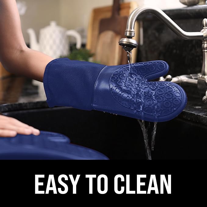 BPA-Free Soft Silicone Oven Mitts - Ultra Heat Resistant Oven Mitts with Thick Cotton Liner - Long Slip Resistant Pot Holders, Flexible Oven Gloves - Royal Blue 13.7" - Image 6