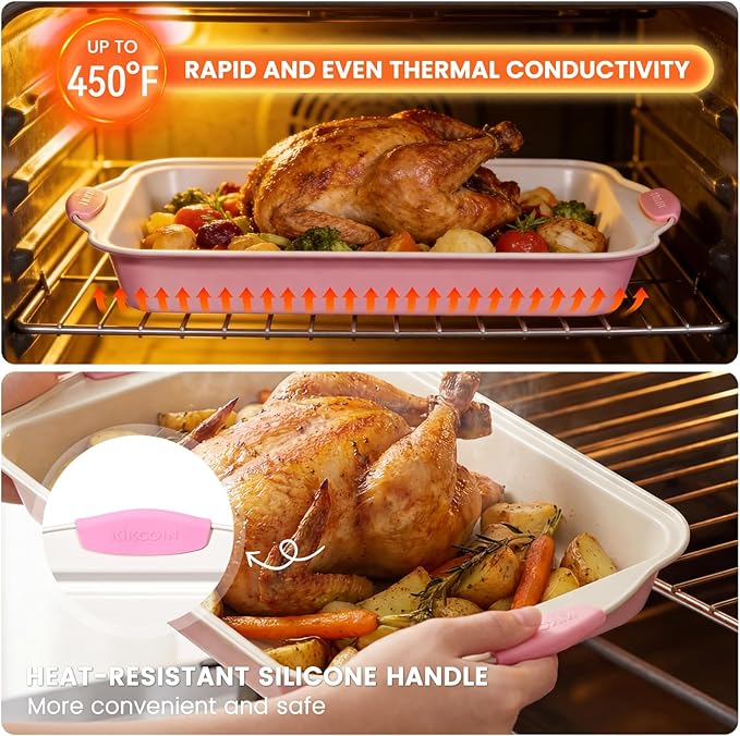 Kikcoin 22 PCS Nonstick Baking Pans Set, Stackable Bakeware Sets with Silicone Handles, 450°F Oven Safe Baking Sheet Set, Easy Release Cookie Sheets for Baking, Pink - Image 5