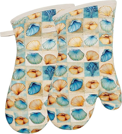Oven Mitts Gloves 1 Pair Heat Resistant 480 ℉ Non Slip Clear Silicone Printed Shell Comfortable Cotton Lining Kitchen Men Cooking Barbecue Machine Washable (Shell, Beige Mitts)