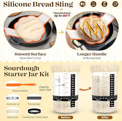 Sourdough Bread Baking Supplies, Sourdough Starter Kit, Bread Proofing Basket, Bread Making Tools Kit, Sour Dough Kit Tools, Sourdough Proofing Basket, Sourdough Kit Gifts for Bakers Women Wife Mom - Image 7