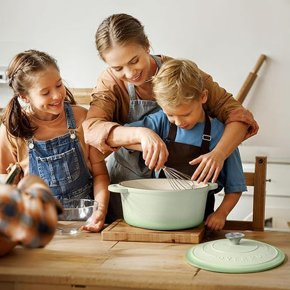 Overmont Enameled Cast Iron Dutch Oven - 5.5QT Pot with Lid Cookbook & Cotton Potholders - Heavy-Duty Cookware for Braising, Stews, Roasting, Sourdough Baking Verdant - Image 8