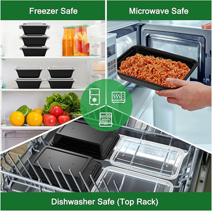 Dealusy 50 Pack (100-Piece) 32 oz Meal Prep Containers Reusable with Lids, Sturdy Leakproof & Food Safe, Microwave, Freezer, Dishwasher Safe Prep Containers, To Go Take Out Plastic Food Storage - Image 5