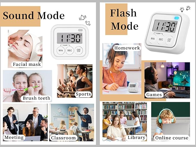 Timer, Kitchen Timers for Cooking Classroom Timer for Kids Teachers Digital Magnetic Timers 4 Pack, White - Image 7