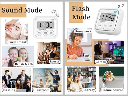 Timer, Kitchen Timers for Cooking Classroom Timer for Kids Teachers Digital Magnetic Timers 4 Pack, White - Image 7
