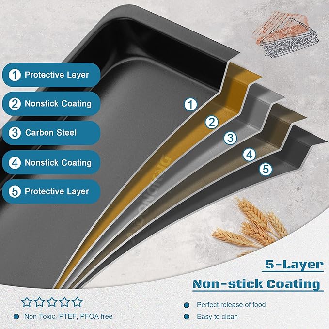 Baking Sheet Pans, Cookie Tray, Nonstick Heavy Carbon Steel Bakeware, 2-Pack, 12 X 7.5 Inches (Inner 11 X 6.9) - Image 3