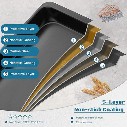 Baking Sheet Pans, Cookie Tray, Nonstick Heavy Carbon Steel Bakeware, 2-Pack, 12 X 7.5 Inches (Inner 11 X 6.9) - Image 3