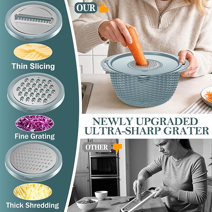 4-1 Colander with Bowl Set - Strainers for Kitchen(Patented), Food Strainers and Colanders, Pasta Strainer with New Upgraded Graters for Fruit, Veggie Washing, Aesthetic Cooking Present - Blue - Image 5