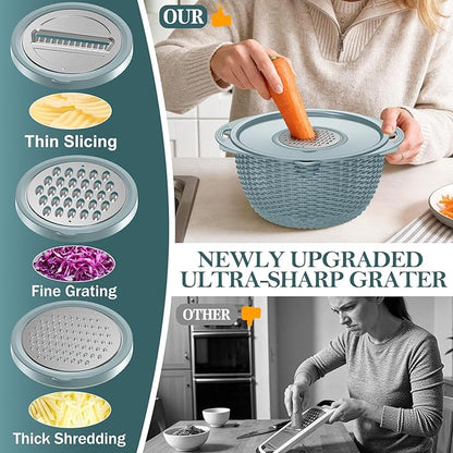 4-1 Colander with Bowl Set - Strainers for Kitchen(Patented), Food Strainers and Colanders, Pasta Strainer with New Upgraded Graters for Fruit, Veggie Washing, Aesthetic Cooking Present - Blue - Image 5