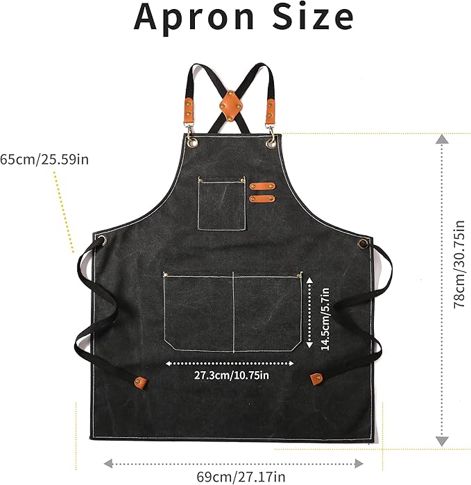 Tosewever Canvas Cross Back Chef Cotton Aprons for Men Women with Large Pockets - Image 7