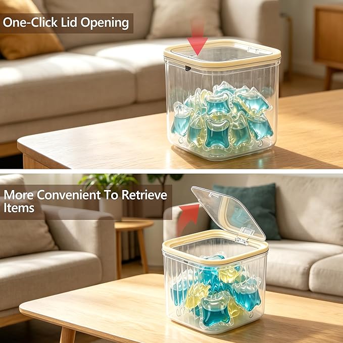 Coffee Pod Holder with Press-Top Lid, Clear BPA-Free Plastic Coffee Capsule Storage Bin Compatible with Nespresso & Keurig K-Cup Pods, Space Saving for Kitchen, Office, Pantry