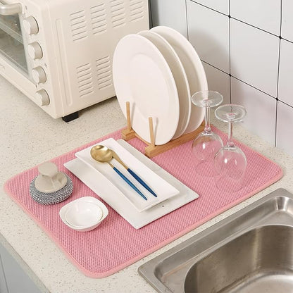2 Pack Microfiber Dish Drying Mat for Kitchen Counter,Ultra Absorbent Dish Drainer Mat ,Dish Drying Pad , Dish Rack Mat 20×15 Inch (Pink)