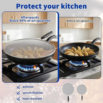 2-Pack Splatter Screen for Frying Pan - 8'' 10'' Stainless Steel Grease Splatter Guard - Cover Oil Splash when Sizzling Bacon - Fine Mesh Cover, Splatter Screen for Frying Pan, Cooking Pots - Image 5