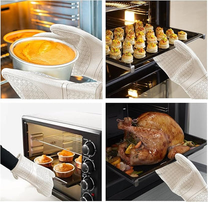 Hovico Silicone Oven Mitts, Heat Resistant 500F Kitchen Mitts 2PCS, 11.6" BPA-Free Soft Baking Gloves, Non-Slip Grip Oven Gloves with Soft Cotton Lining for Kitchen Cooking Baking BBQ - Apricot - Image 7