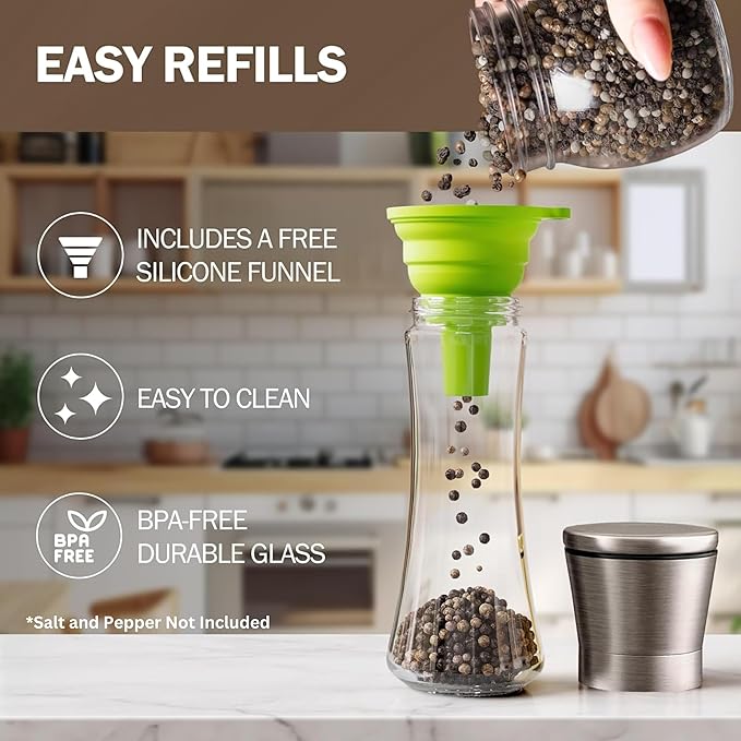 Home EC Original Gun Metal Bronze Salt and Pepper Grinder Set of 2 - Adjustable Ceramic Grinder - Tall Glass Salt and Pepper Shakers With Funnel and Ebook - Spice Mill - Bronze Kitchen Accessories - Image 4