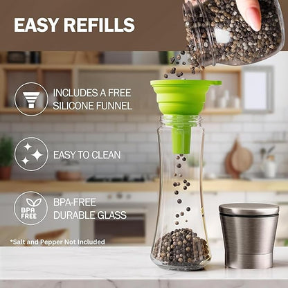 Home EC Original Gun Metal Bronze Salt and Pepper Grinder Set of 2 - Adjustable Ceramic Grinder - Tall Glass Salt and Pepper Shakers With Funnel and Ebook - Spice Mill - Bronze Kitchen Accessories - Image 4