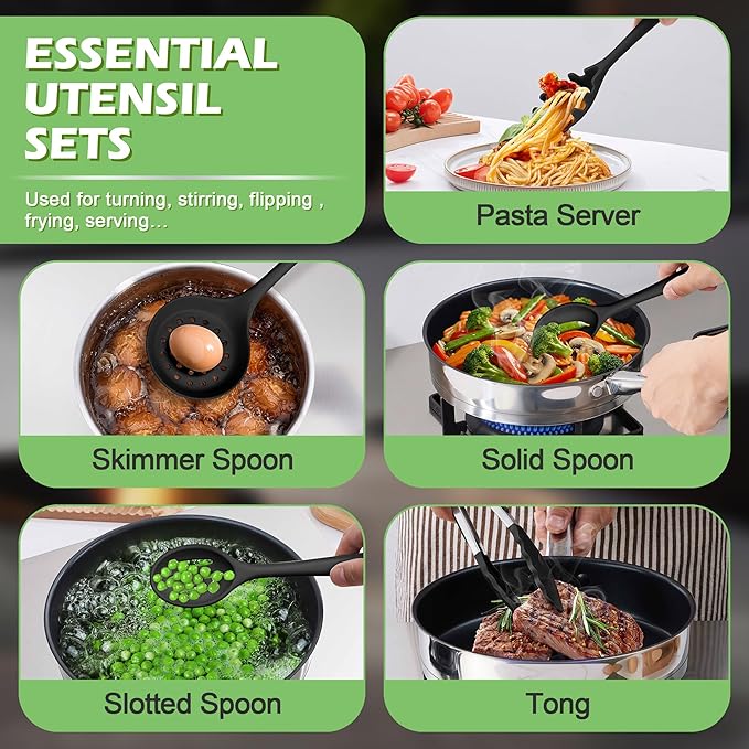 Silicone Cooking Utensil Set, Homikit 15pcs Kitchen Utensils with Holder for Nonstick Cookware, Heat Resistant Nontoxic Silicone Spatula Set Dishwasher Safe Kitchen Tools for Baking-Black - Image 5