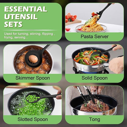 Silicone Cooking Utensil Set, Homikit 15pcs Kitchen Utensils with Holder for Nonstick Cookware, Heat Resistant Nontoxic Silicone Spatula Set Dishwasher Safe Kitchen Tools for Baking-Black - Image 5