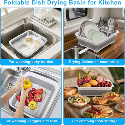 Collapsible Dish Drying Rack with Drain Plug Tube, Portable Dish Drainers for Kitchen Counter, Folding Dish Rack Over Sink Drying Dinnerware,Kitchen Sink Organizer Travel Trailer RV Camping Essentials - Image 5