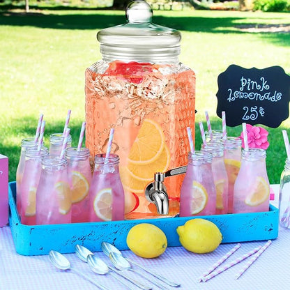 3 Pcs 1 Gallon Beverage Dispensers Glass Drink Dispenser with Stand Large Clear Drink Containers for Parties Glass Jug with Spigot and Lid for Party Bar Juice Lemonade Punch Water Tea