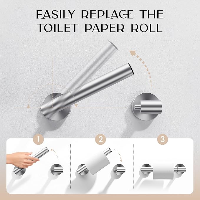Day Moon™ - Toilet Paper Holder - Modern Roll Holder for Bathroom - 2 Pack - Wall Mount, Brushed Nickel - Image 3