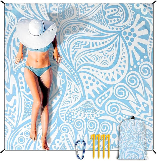 HIHOHO Beach Blanket Waterproof Sandproof Extra Large Beach Mat 79" X 83"/120"x108"for 1-8 Adults Quick Drying Durable Outdoor Picnic Mat for Beach Travel Camping Hiking