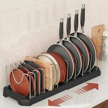 Pots and Pans Organizer for under Cabinet, Pan Pot Organizers inside Cabinet, Expandable Organizer with 12 Adjustable Dividers for Cookie Sheets, Cutting Boards, Pot Lids, Cookware - Pan Rack, Black - Image 2