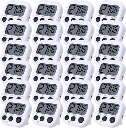 Leumoi 24 Pcs Digital Kitchen Timers Magnetic Back Timers Bulk Large Screen Loud Alarm On/Off Switch Minute Second Count up Countdown Memory Setting for Cooking Classroom Exercise (White and Black)