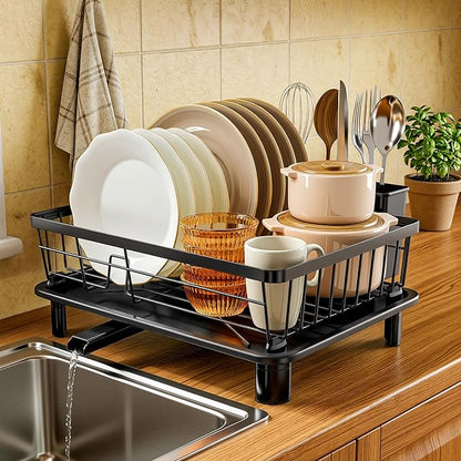 MOUKABAL Dish Drying Rack, Dish Rack, Stainless Steel Dish Racks for Kitchen Counter, Dish Drainer with Removable Utensil Holder, Drainboard (Black,11''W x 15''L) - Image 4