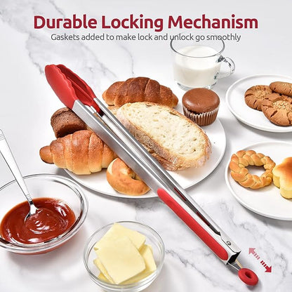 600ºF Heat Resistant Kitchen Tongs: U-Taste 16 inch Extra Long Large Silicone Cooking Tong with Sturdy Non Stick Rubber Tips & Non Slip Silicon Coated 18/8 Stainless Steel Handle for Grilling BBQ(Red) - Image 7