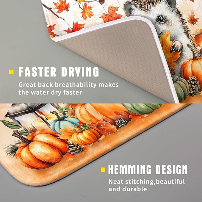 Happy Fall Dish Drying Mat - Cute Hedgehog Absorbent Drying Pad for Kitchen Counter - Image 3