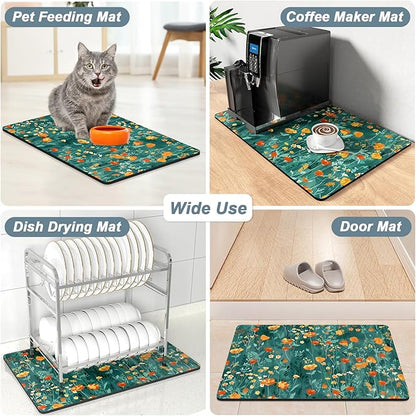 Rnivvi Coffee Mat, 12" x 19" Cute Coffee Bar Mats for Espresso Machine Station Accessories and Organizer, Hide Stain Rubber Backed Absorbent Dish Drying Pad for Kitchen Counter, Gentle Forest Flowers - Image 7
