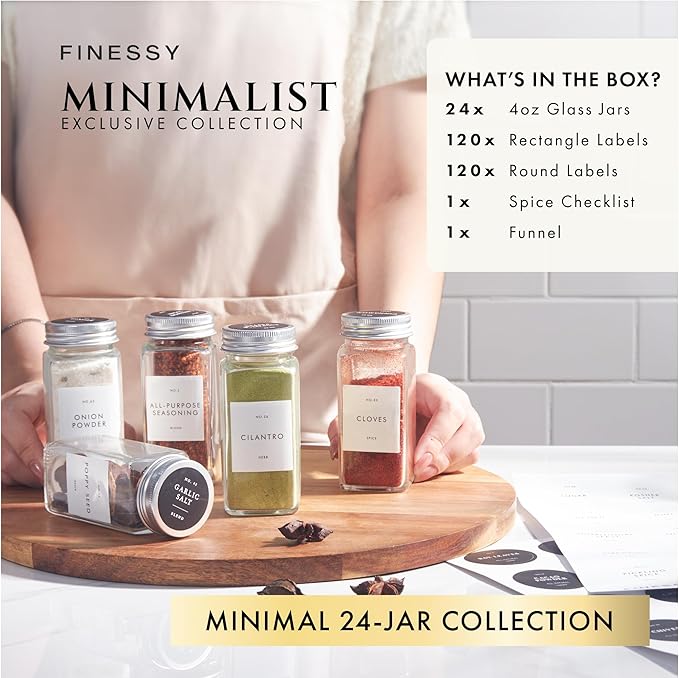 Glass Spice Jars with Labels with Metal Lids and Shakers Minimalist 24 Pack Set, 4oz Small Clear Empty Spice Bottles Seasoning Containers with Label Organizer Square Herb Seasoning Jars for Kitchen - Image 3