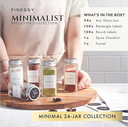 Glass Spice Jars with Labels with Metal Lids and Shakers Minimalist 24 Pack Set, 4oz Small Clear Empty Spice Bottles Seasoning Containers with Label Organizer Square Herb Seasoning Jars for Kitchen - Image 3