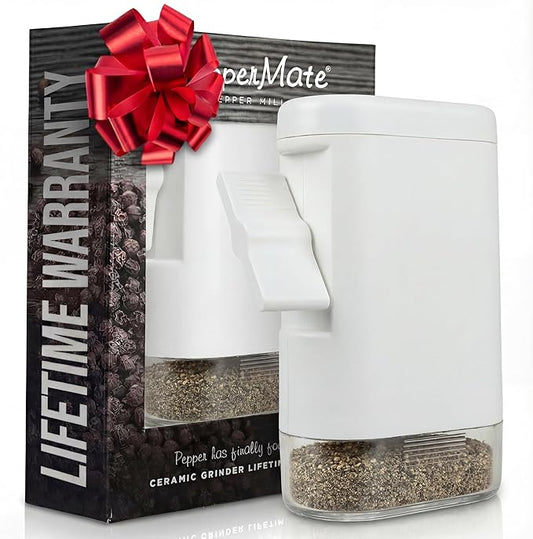 PepperMate Traditional Pepper Mill 723 - Turnkey High Volume Salt and Gourmet Peppercorn Grinder (White)