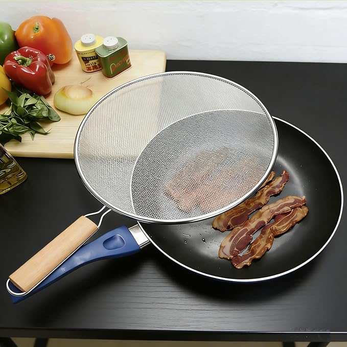3 Pieces Grease Splatter Screen for Frying Pan, 21/25.5/29cm, with Wooden Handle - Image 7