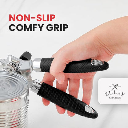 Zulay Kitchen Can Opener with Large Bottle Opener - Heavy Duty Stainless Steel Manual Can Opener with Turn Knob and Soft Grip Handles - Black - Image 5