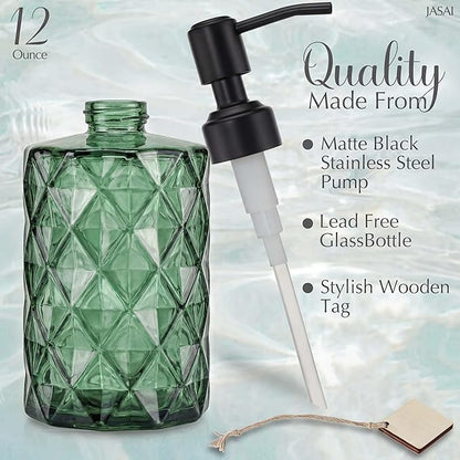 JASAI Forest Green Glass Soap Dispenser with Black Rustproof Pump, Refillable Small Soap Dispenser for Kitchen and Bathroom. - Image 2