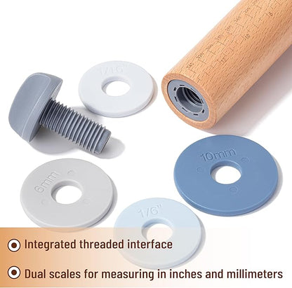 BAMBOO LAND- Adjustable Rolling Pin with Thickness Rings for Baking, 13.8", 4 Pastel Colored Thickness Rings (2-10 mm or 1/16"-3/8"), Wood Rolling Pins for Baking, Bread, Pizza Doughs - Image 6