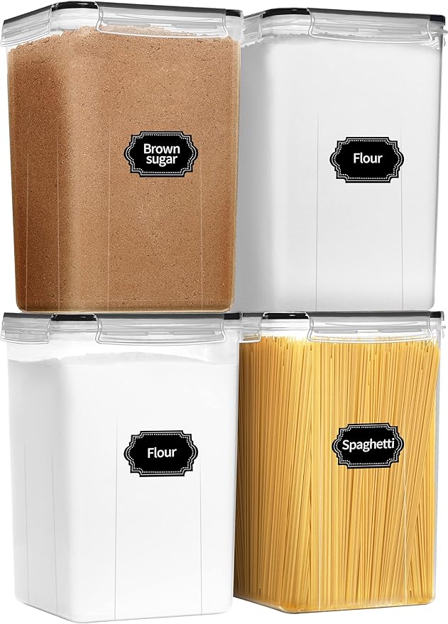 PRAKI Extra Large Tall Airtight Food Storage Containers 6.5L / 220oz, BPA Free, 4pcs Pantry Kitchen Organizers and Storage for Flour, Sugar, Plastic Flour Container with 20 Labels & Maker by PRAKI
