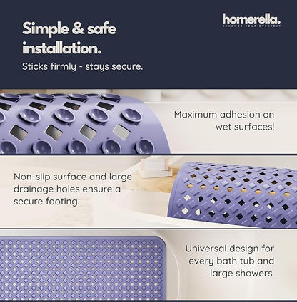 Bathtub Mat Non Slip 35x16 - homerella® Bath Mat Incl. Hooks for Drying, Extra Long, 100% BPA Free, Shower Mat Non Slip Anti Mold, Machine Washable, Shower Mats for Inside Shower Mildew Resistant