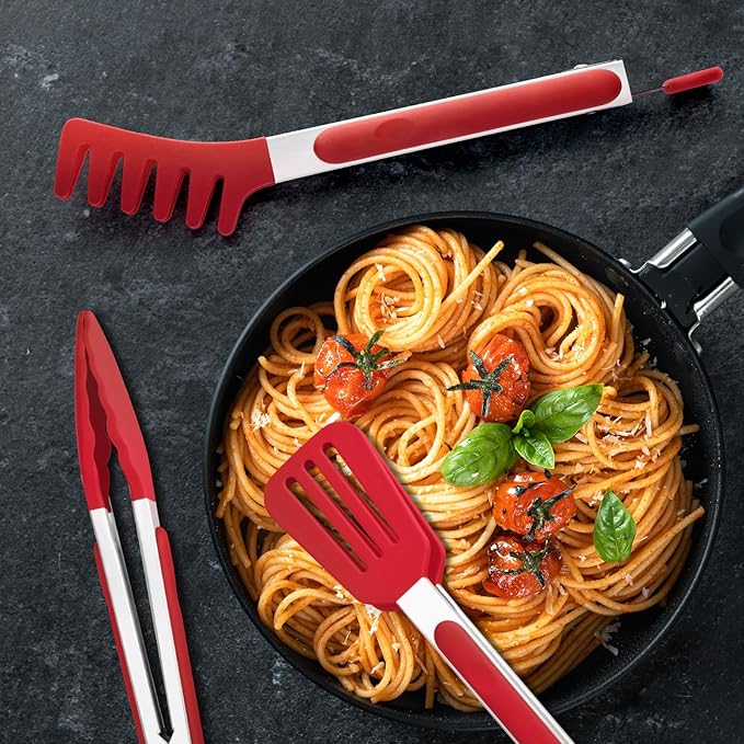 3 Pack Silicone Tongs for Cooking,Maywe Tanso 9 Inch Cooking Kitchen Tongs with Silicone Tips,Nonstick Stainless Steel Tongs for Steak Pie Pizza Pasta Spaghetti Salad BBQ Buffet - Image 5
