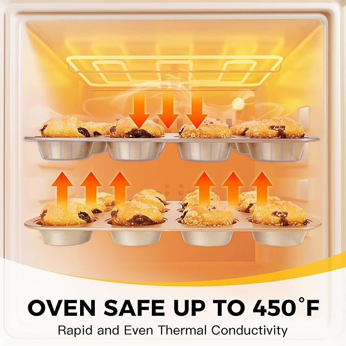 HONGBAKE Bakeware Sets, Baking Pans Set, Nonstick Oven Pan for Kitchen with Wider Grips, 10-Piece Including Rack, Cookie Sheet, Cake Pans, Loaf Pan, Muffin Pan, Pizza Pan - Champagne Gold - Image 6
