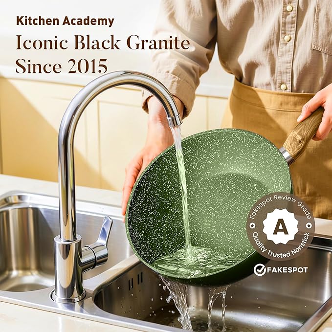 Kitchen Academy Non Toxic Pots and Pans Set Non Stick - 12 Piece Induction Cookware Sets, Green Granite Nonstick Cooking Pot and Pan, PFOA&PFOS Free - Image 6